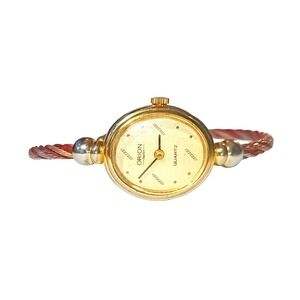 Vintage Women's ORION Swiss Made Quartz Watch Twisted Cable Bangle Cuff Band